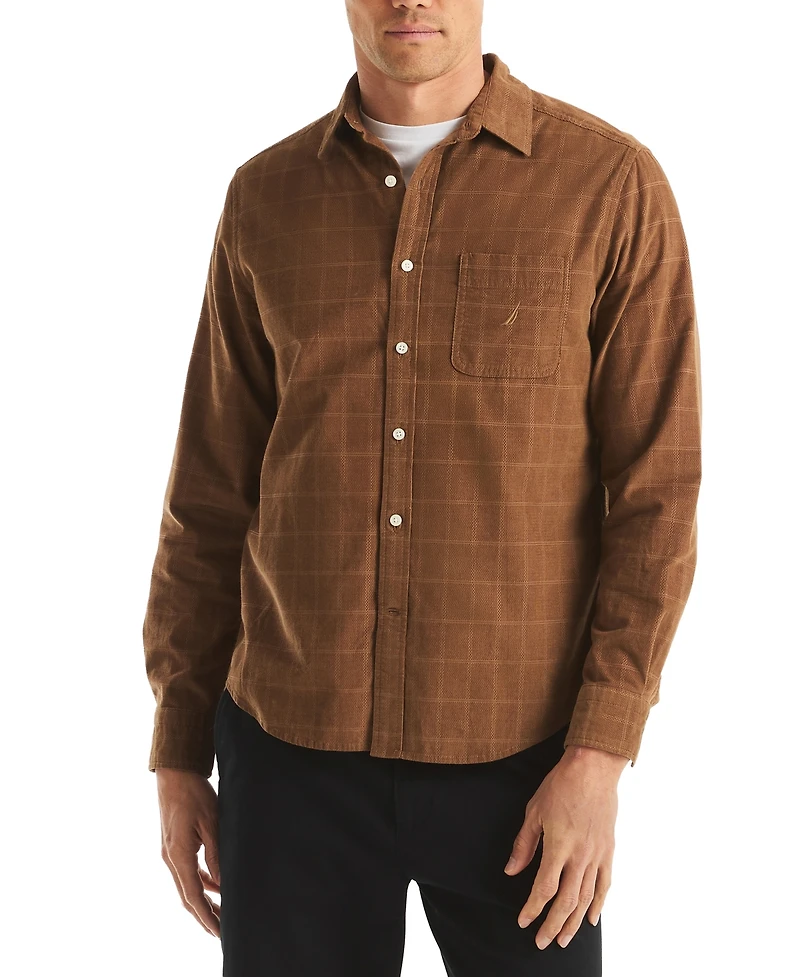 Nautica Men's Long Sleeve Corduroy Plaid Dobby Shirt