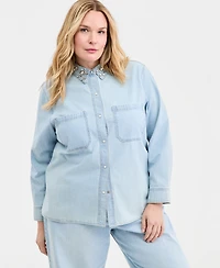 On 34th Trendy Plus Embellished Collar Denim Shirt, Macy's Exclusive