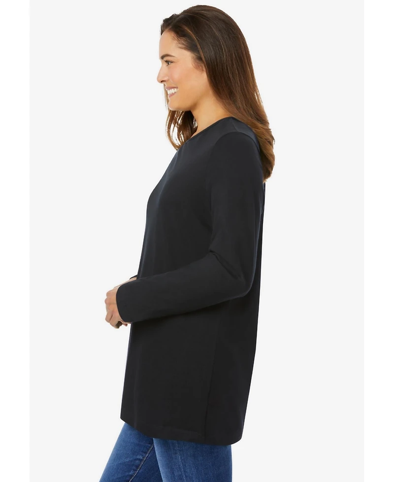 Woman Within Plus Perfect Long-Sleeve Crewneck Tee
