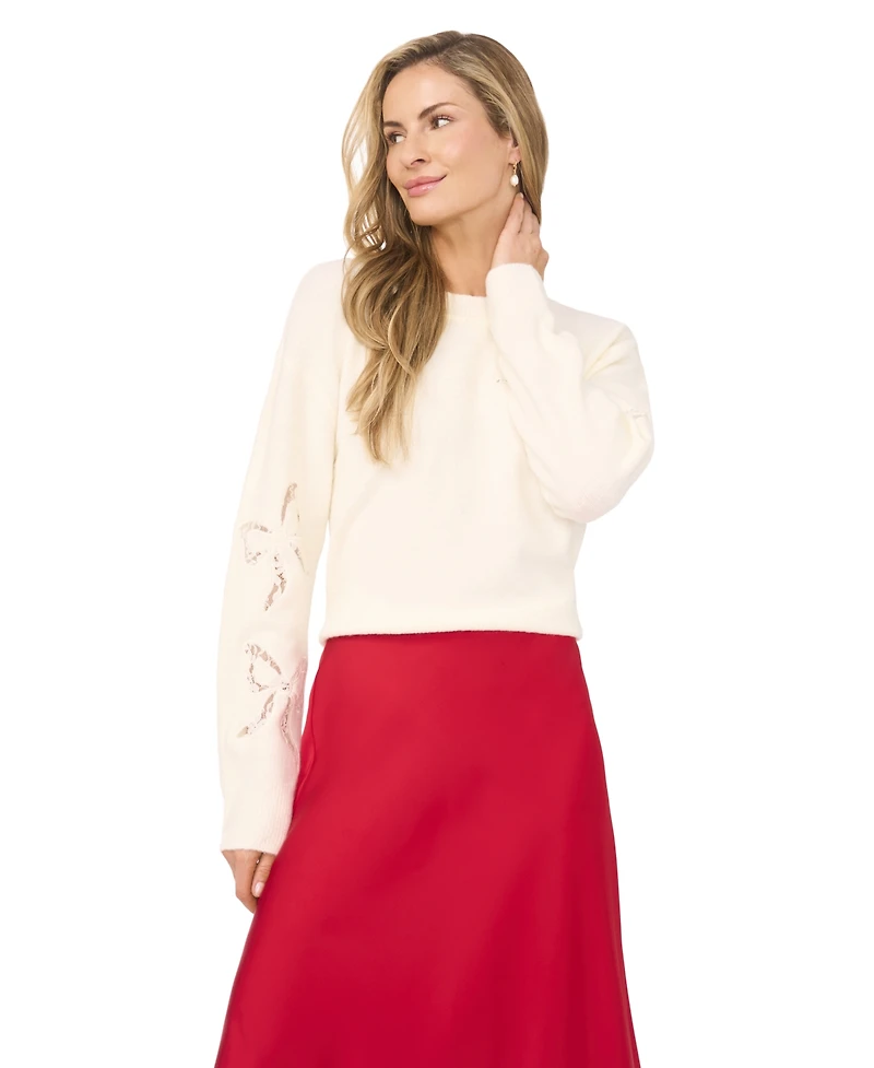 CeCe Women's Lace Bow Long Sleeves Sweater