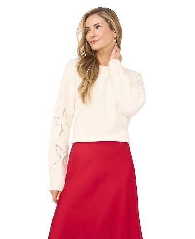 CeCe Women's Lace Bow Long Sleeves Sweater