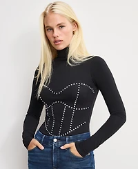 Good American Women's Dolly Jolean Crystal Corset Bodysuit Thong, Regular & Plus