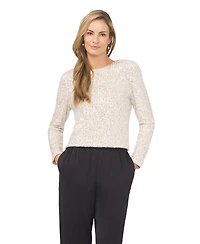 CeCe Women's Long Sleeve Crew Neck Sequin Blouse