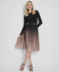 Dkny Ombre Sunburst Pleat-skirt Long-sleeve Midi Dress