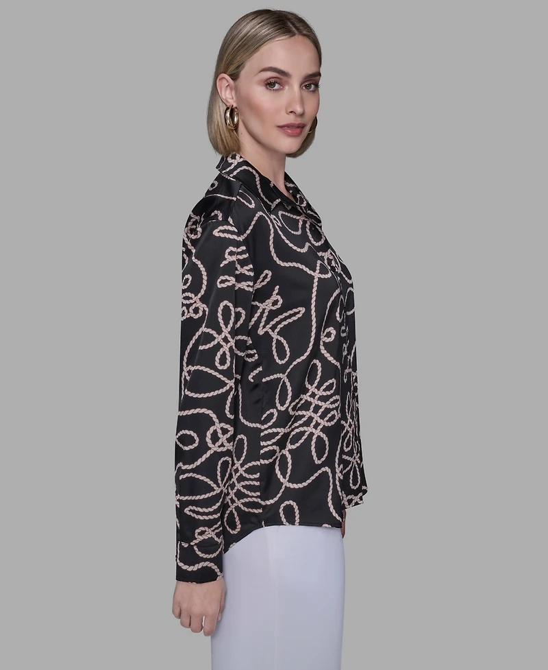 Karl Lagerfeld Paris Women's Printed Collared Neck Blouse
