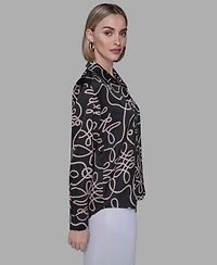 Karl Lagerfeld Paris Women's Printed Collared Neck Blouse