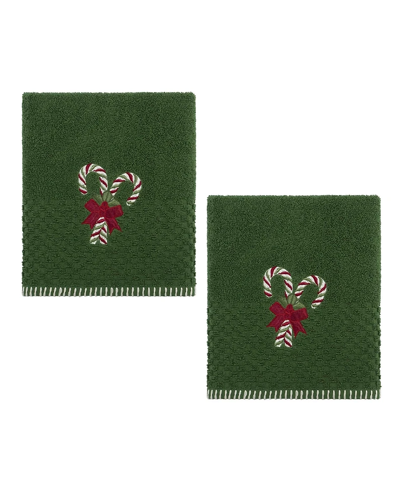 Avanti Candy Cane Cotton 2-Pc. Hand Towel Set, 28" x 16"