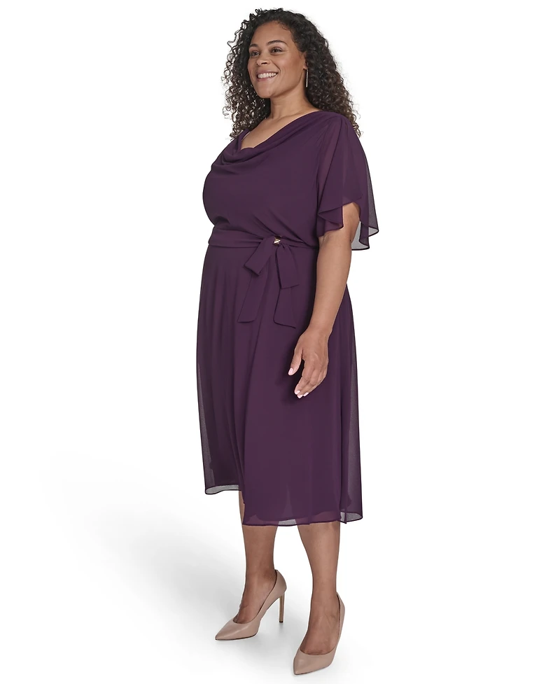 Jessica Howard Plus Cowl Neck Belted Midi Dress