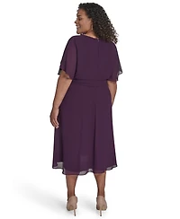 Jessica Howard Plus Cowl Neck Belted Midi Dress