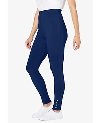 Woman Within Plus Stretch Cotton Snap-Trim Legging
