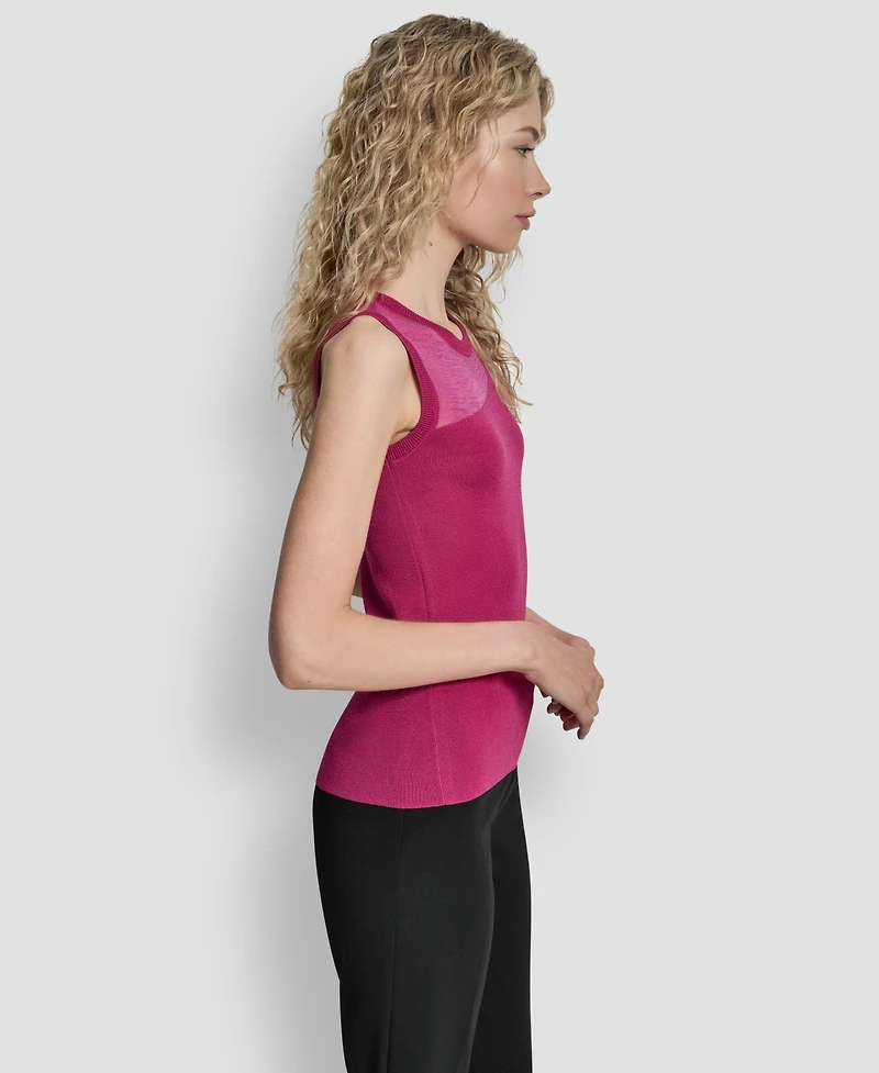 Dkny Women's Asymmetric Sheer Panel Sleeveless Sweater