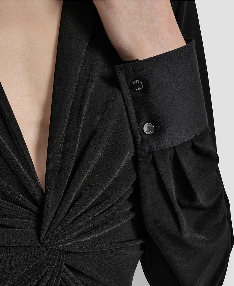 Dkny Women's Front Knit Twist Ponte Trim Blouse