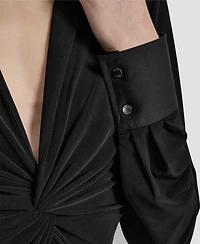 Dkny Women's Front Knit Twist Ponte Trim Blouse