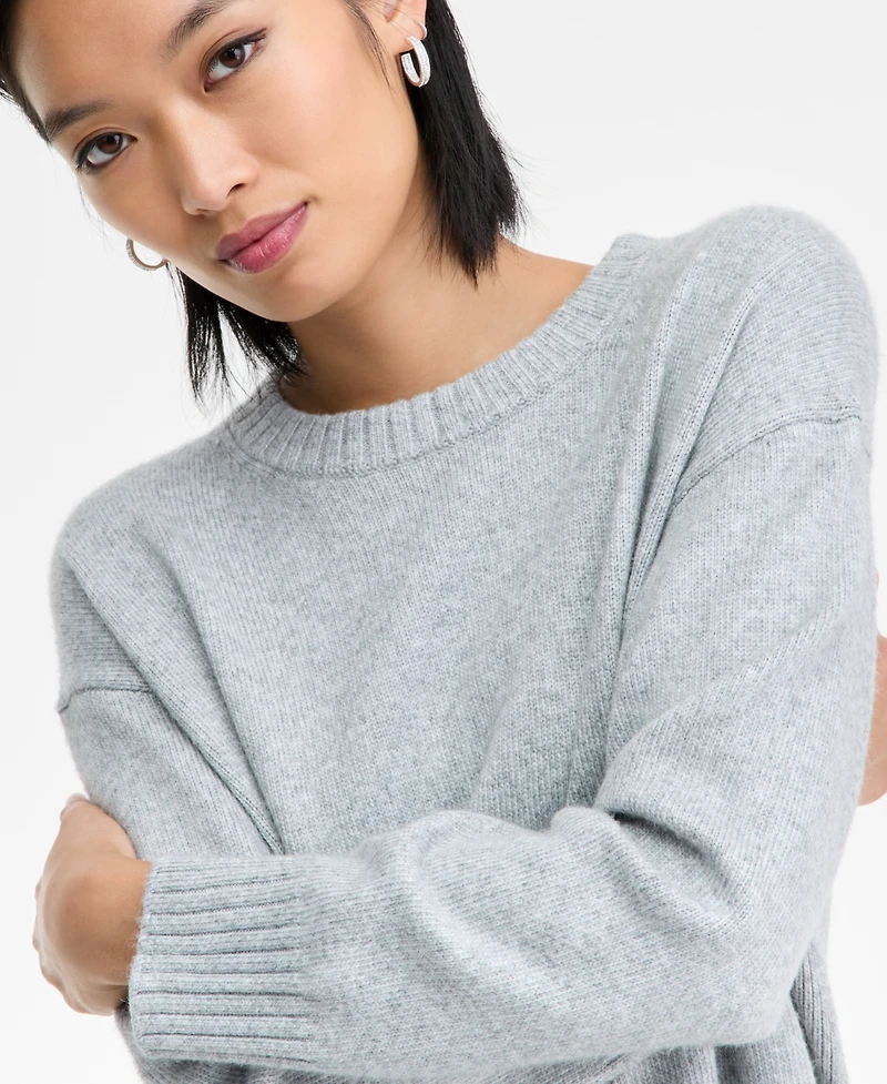 I.n.c. International Concepts Women's Ribbed-Trim Crewneck Pullover Sweater, Macy's Exclusive