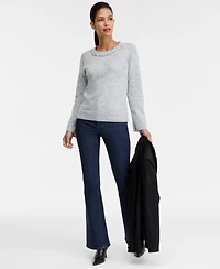 I.n.c. International Concepts Women's Long-Sleeve Embellished-Neck Sweater