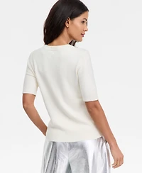 I.n.c. International Concepts Women's Short-Sleeve Embellished-Neck Sweater, Macy's Exclusive