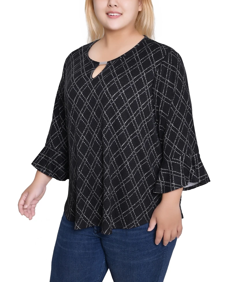 Ny Collection Plus 3/4 Bell Sleeve Top