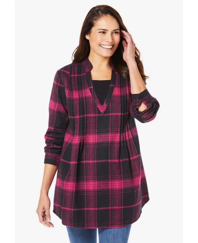 Woman Within Plus Flannel Tunic With Layered Look