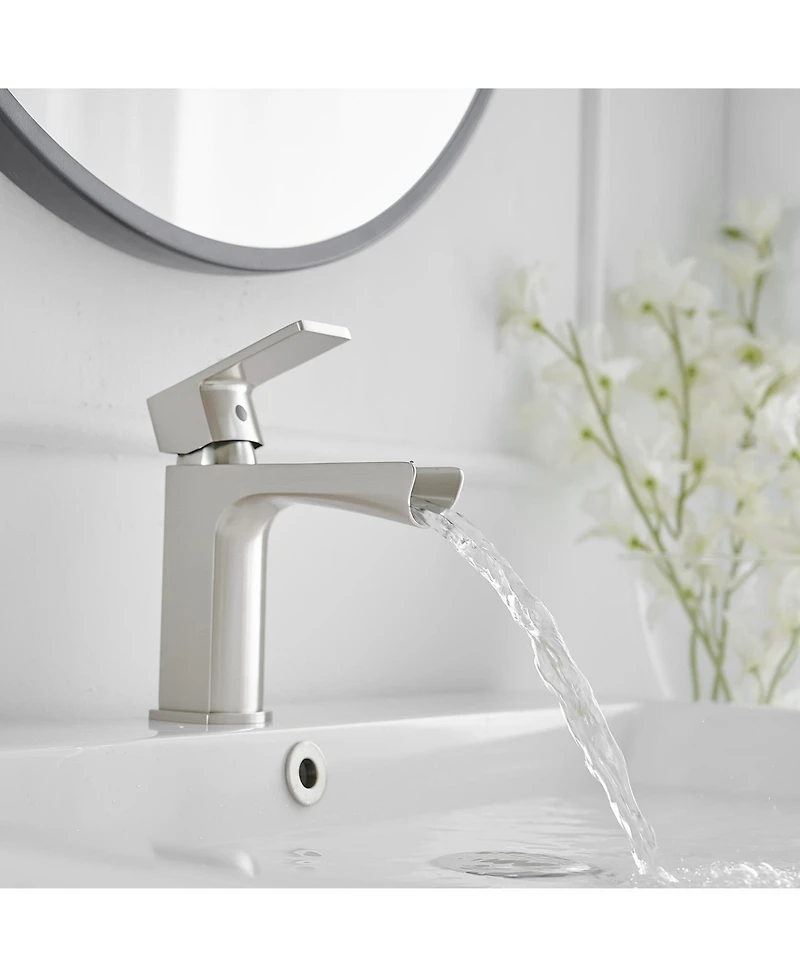Waterfall Single Handle Hole Low-Arc Modern Bathroom Faucet Drip-Free Vanity Sink
