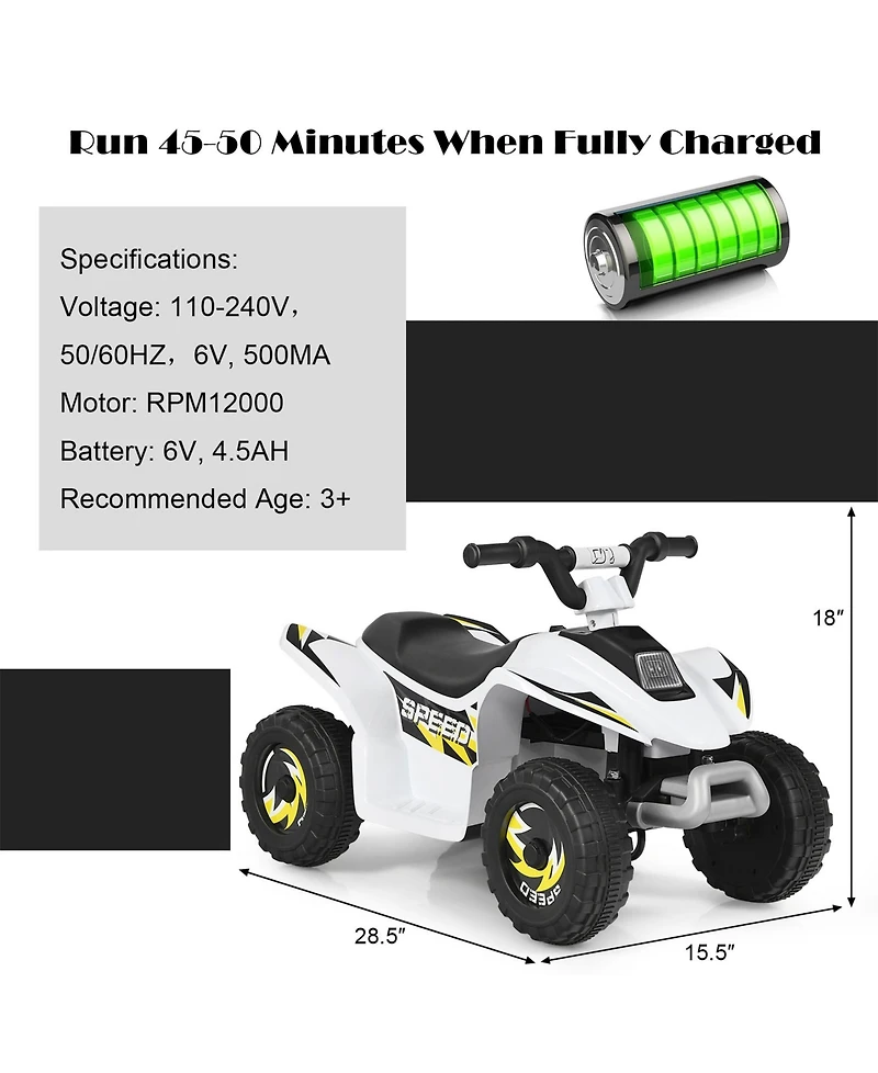 6V Kids Electric Atv 4 Wheels Ride-On Toy