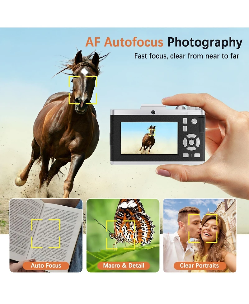 64MP Digital Camera with 4K Video, 16X Zoom, Flip Screen, Autofocus, Type-c Charging, and 32GB Card