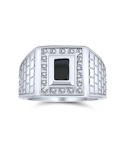 Bling Jewelry Blue Emerald Cut Cz Statement Ring – Brick Pattern Sterling Silver Band