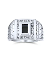Bling Jewelry Blue Emerald Cut Cz Statement Ring – Brick Pattern Sterling Silver Band