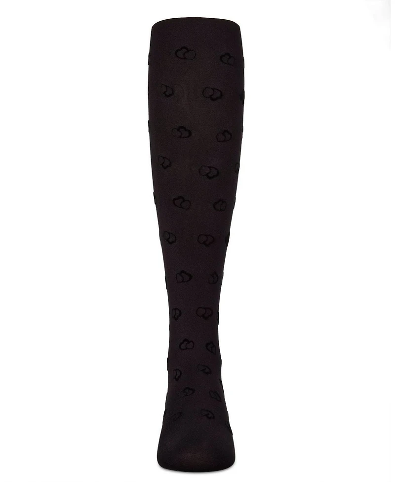 Memoi Girls Opaque "Overlapped Heart" Flocked Tights