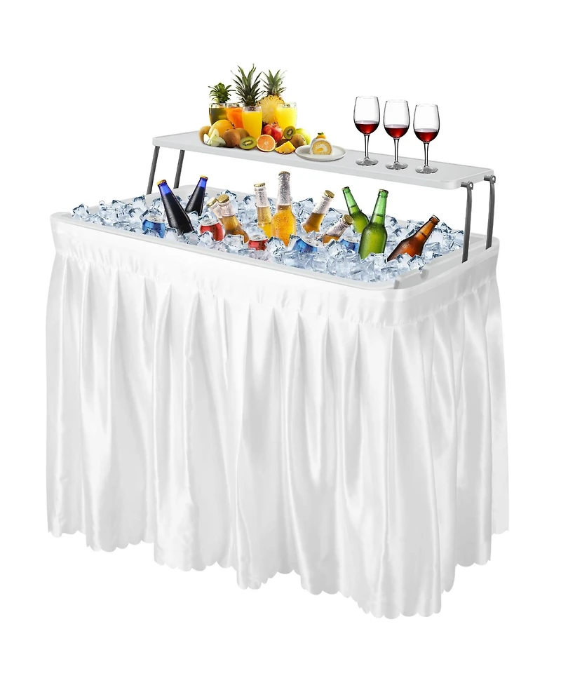 2-Tier Outdoor Portable Folding Ice Cooler Table with Removable Matching Skirt and Shelf