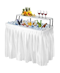 2-Tier Outdoor Portable Folding Ice Cooler Table with Removable Matching Skirt and Shelf