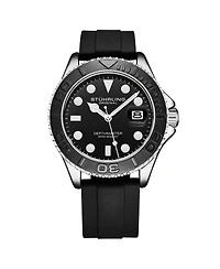 Stuhrling Depthmaster 4072 Men s Quartz Diver Watch – 42mm, Black Dial, Silicone Strap, Rotating Bezel, Date, 100M Water Resistant
