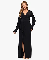 Xscape Women's V-Neck Long Sleeve Dress
