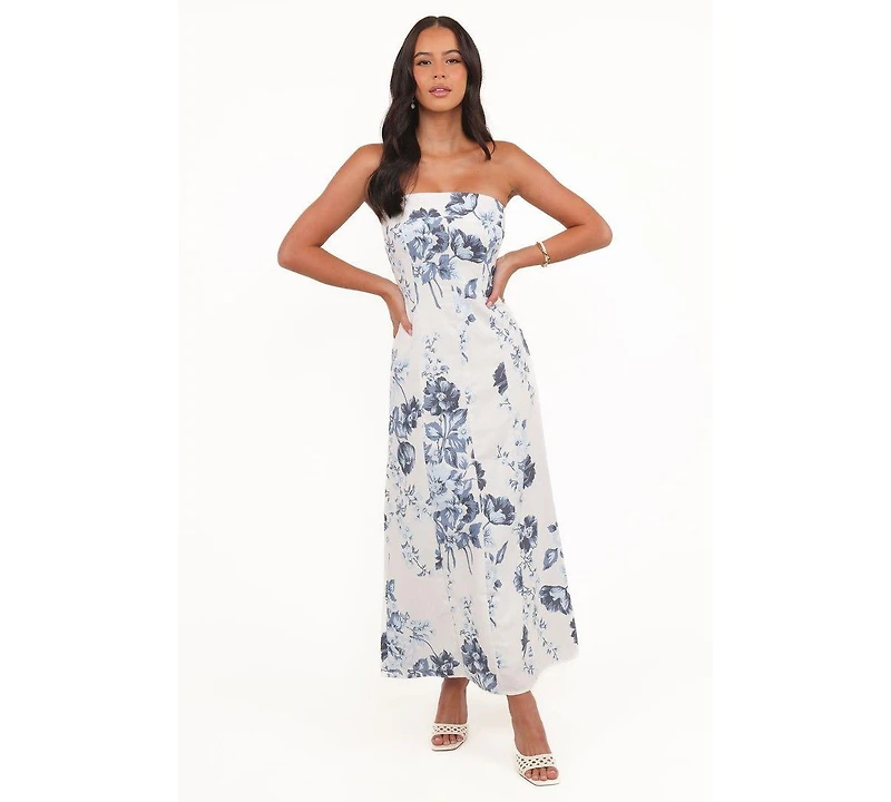 Petal and Pup Women's Tamira Strapless Midi Dress - Blue Floral
