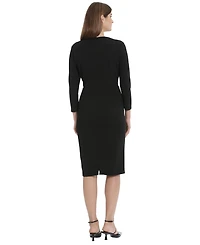 Maggy London Women's 3/4-Sleeve Tuxedo Belted Waist Dress
