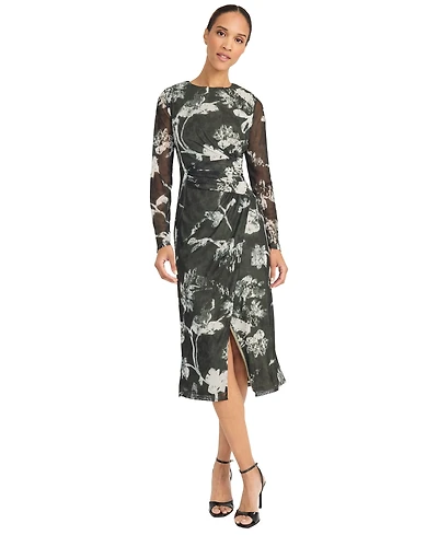 Maggy London Women's Long Sleeve Printed Midi Dress