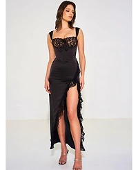 Miss Circle Women's Freddie Black Lace Satin Maxi Corset Dress
