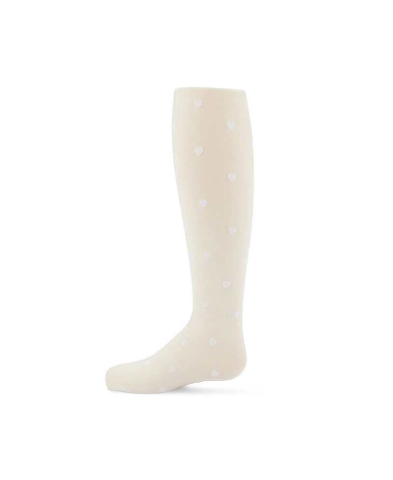 Memoi Girls Opaque Flocked Heart Nylon Tights