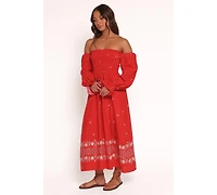 Petal and Pup Women's Domenica Shirred Long Sleeve Midi Dress - Red Floral Bandana