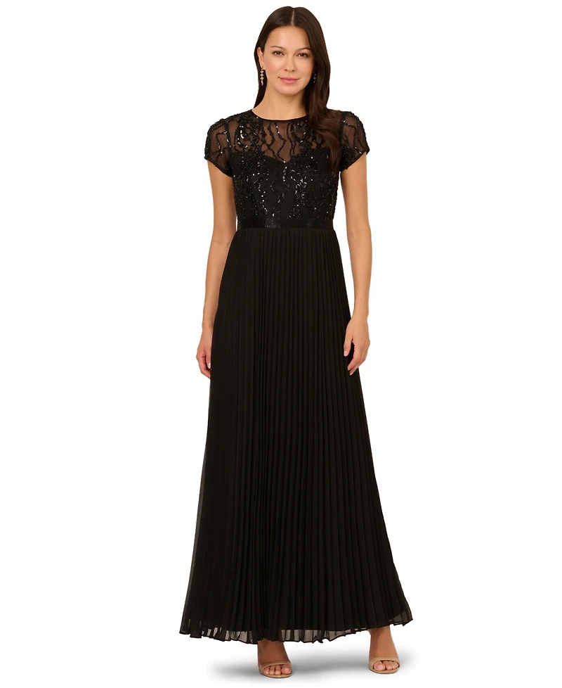 Adrianna Papell Petite Beaded Pleated Dress