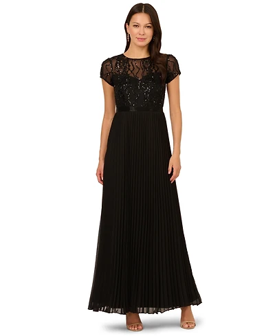 Adrianna Papell Petite Beaded Pleated Dress