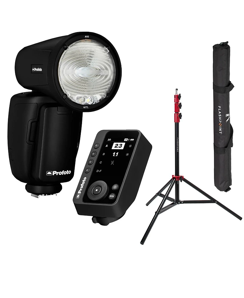 Profoto A10 Flash for Fujifilm, Bundle with Connect Pro Transmitter and Light Stand