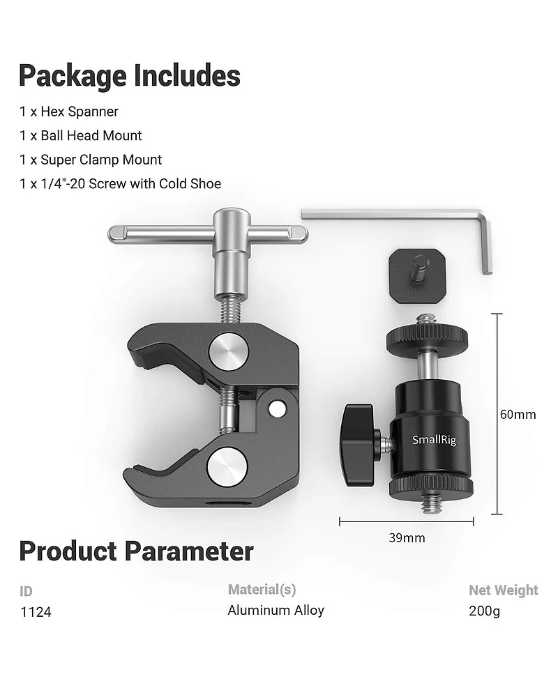 SmallRig 2 Pack CoolClamp Mount with 1/4" Screw Ball Head Mount