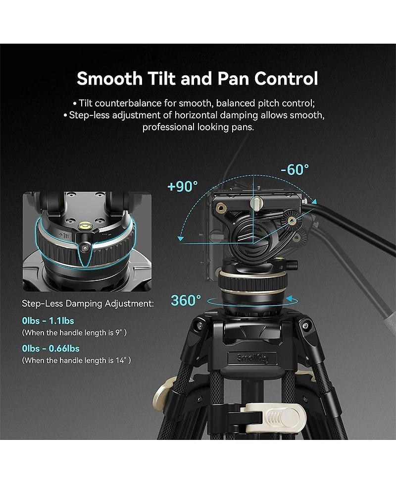 SmallRig FreeBlazer Ad-100 3-Section Heavy-Duty Carbon Fiber Tripod with Video Head