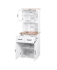Casainc Wooden Kitchen Pantry Cabinet with Glass Doors and Storage Drawer