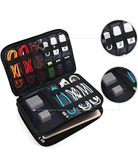 Bubm Gray Electronics Organizer - Medium Double Layer Travel Storage Bag for iPad Mini, Cables, Usb Drives, Chargers & Tech Accessories