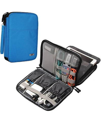 Bubm Blue Medium Electronics Organizer Bag - Double Layer Travel Case for iPad Mini, Cables, Power Banks, Earphones & Usb Drives