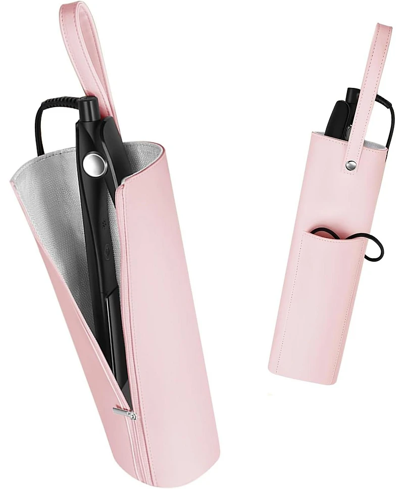 Bubm Pink Heat Resistant Hair Tool Organizer - 11.4”x3.5”x2.8” Travel Pouch for Curling Irons, Flat Irons & Straighteners