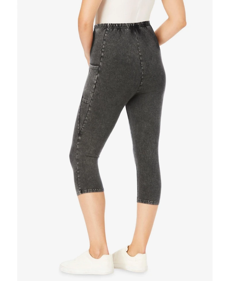 Woman Within Plus Stretch-Cotton Knit Pull-On Pocket Capri Leggings