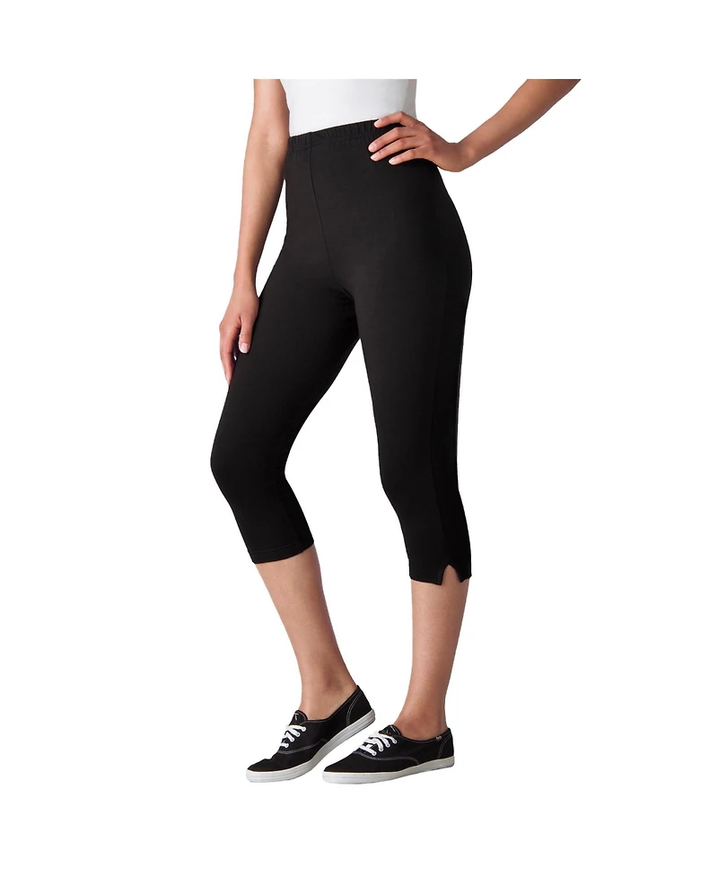 Woman Within Plus Stretch-Cotton Knit Pull-On Capri Leggings