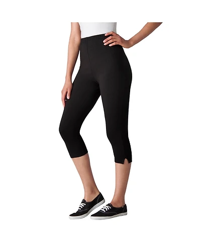 Woman Within Plus Stretch-Cotton Knit Pull-On Capri Leggings